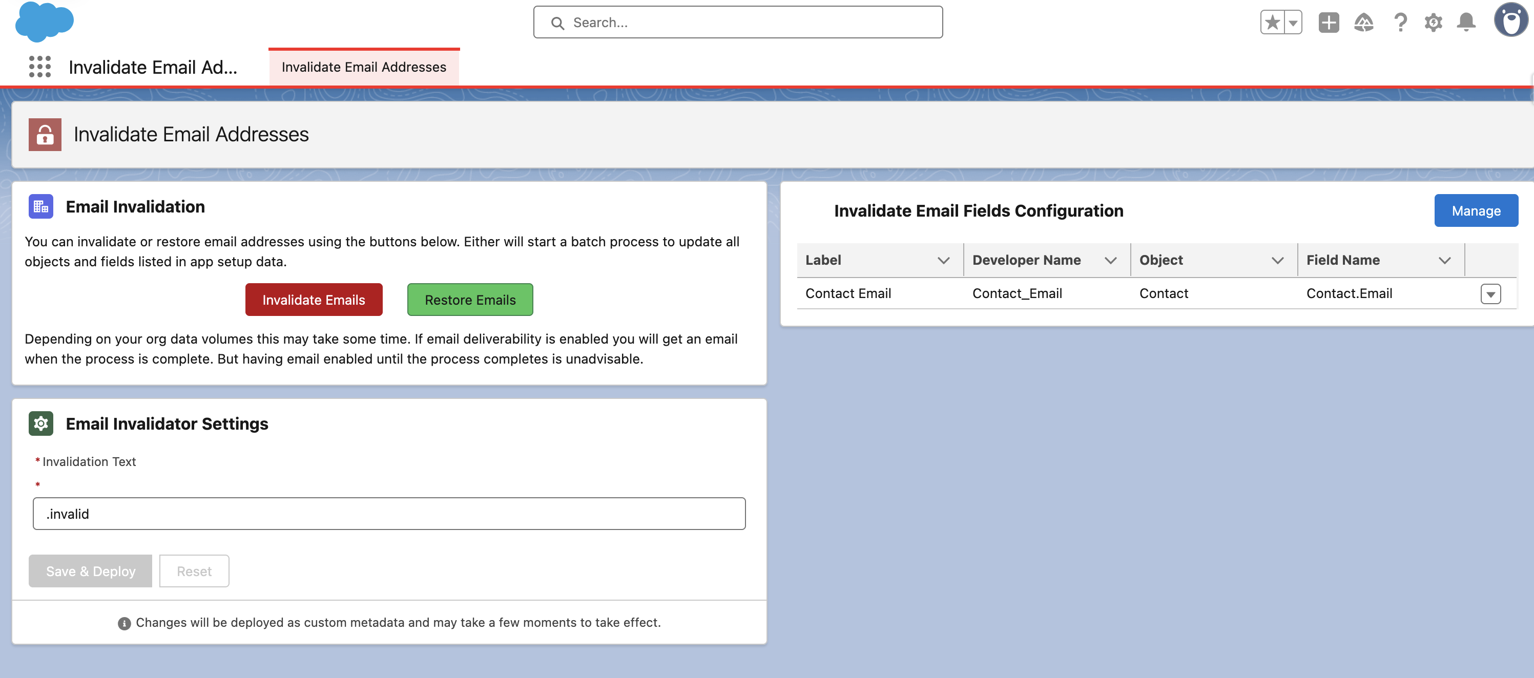 This tool has it's own app called 'Invalidate Email Addresses' show in the picture