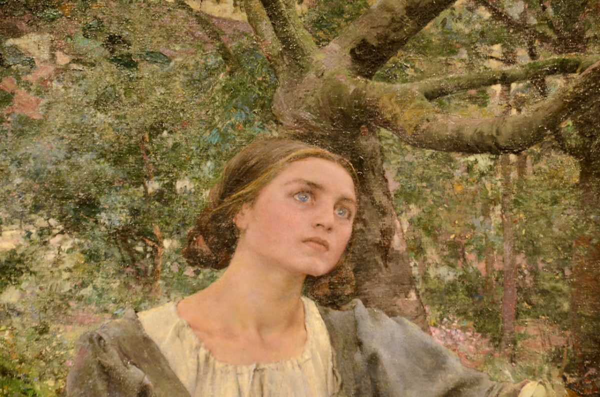 Painting of Joan of Arc as a young woman look skyward for inspiration by Jules Bastien-Lepage