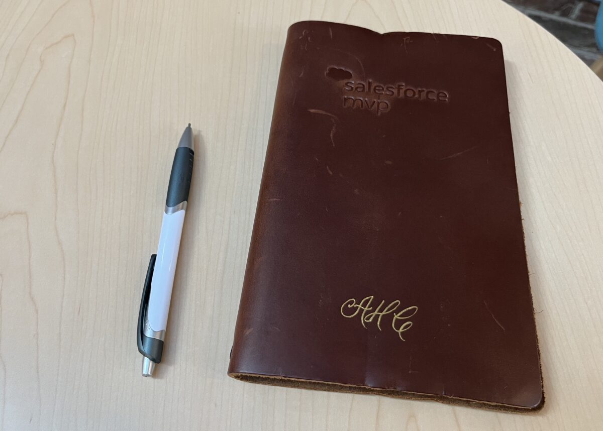 Leather notebook with a pen